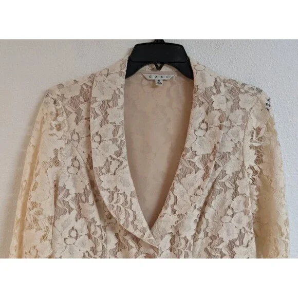 Women's Cabi #249 LACE BLAZER Ivory Cotton Blend Button-Up Jacket Size 6 - Picture 3 of 12